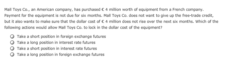 contain different types of contracts. Forward contracts, futures contracts, options, and swaps
