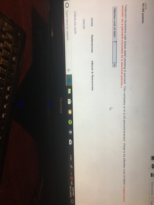  10.00 points Telecom Systems can issue debt yielding 8 percent. The