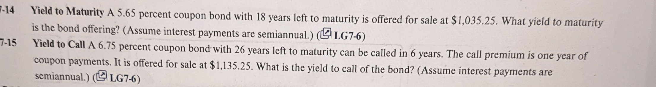  -14 Yield to Maturity A 5.65 percent coupon bond with 18