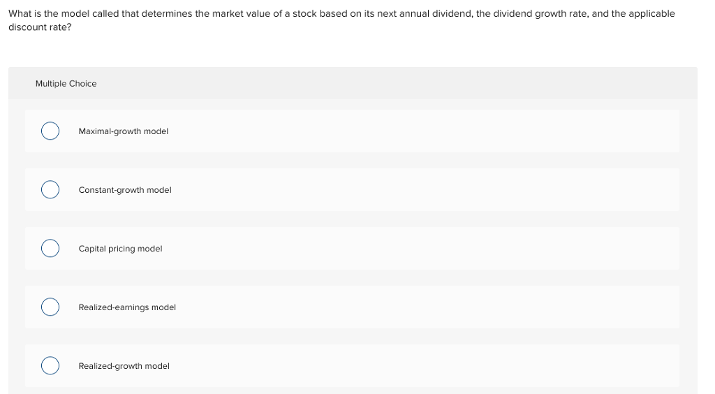  What is the model called that determines the market value of