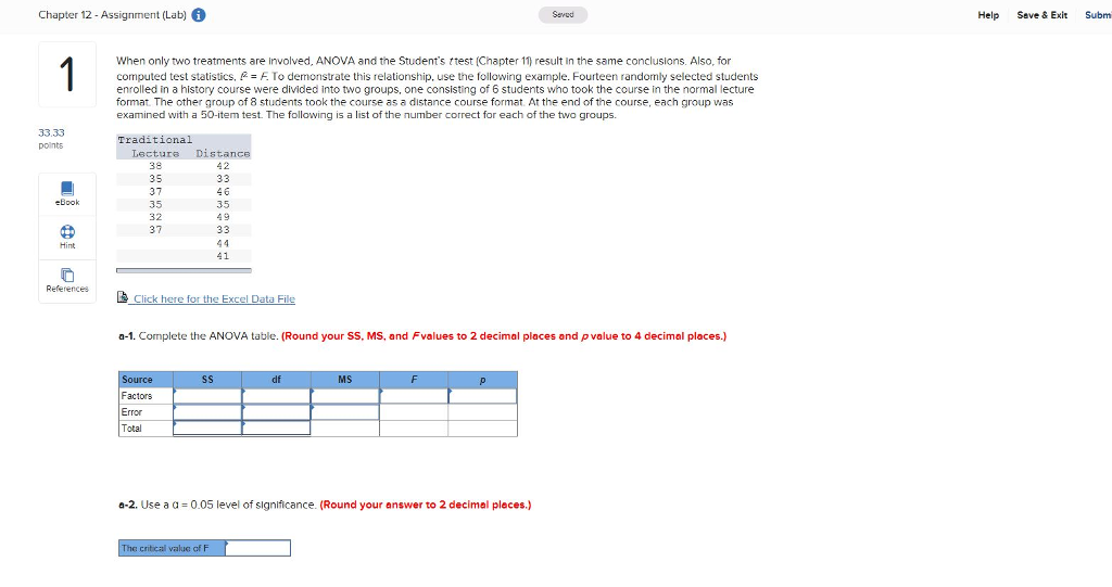  Chapter 12- Assignment (Lab) Seved Help Save & Exit Subm When