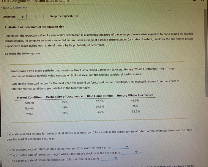 help Ch 08: Assignment - Risk and Rates or Return