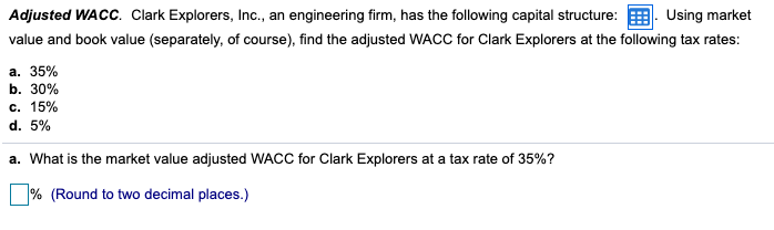 What is the book value adjusted WACC for Clark Explorers at