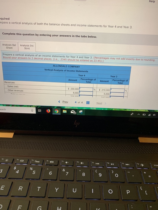 below. Analysis Bal Analysis Inc Sheet Prepare a vertical analysis of the