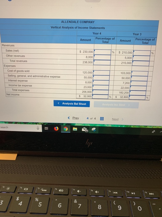 balance sheets for Year 4 and Year 3. (Percentages may not add