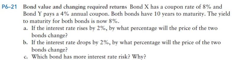  P6-21 Bond value and changing required returns Bond x has a