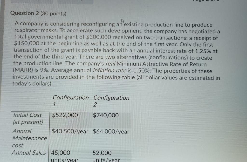  Question 2 (30 points) A company is considering reconfiguring an existing