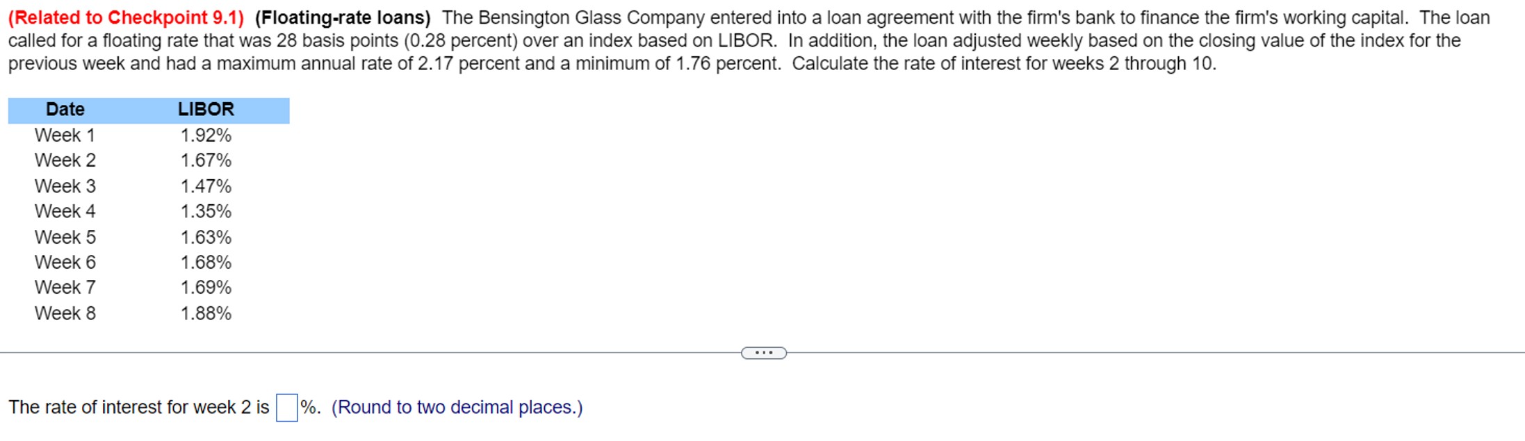  (Related to Checkpoint 9.1)(Floating-rate loans) The Bensington Glass Company entered into