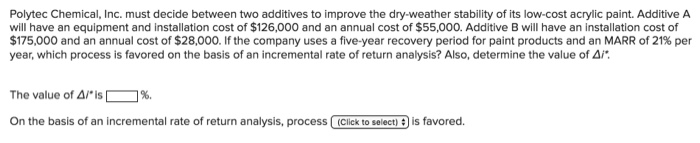  Polytec Chemical, Inc. must decide between two additives to improve the