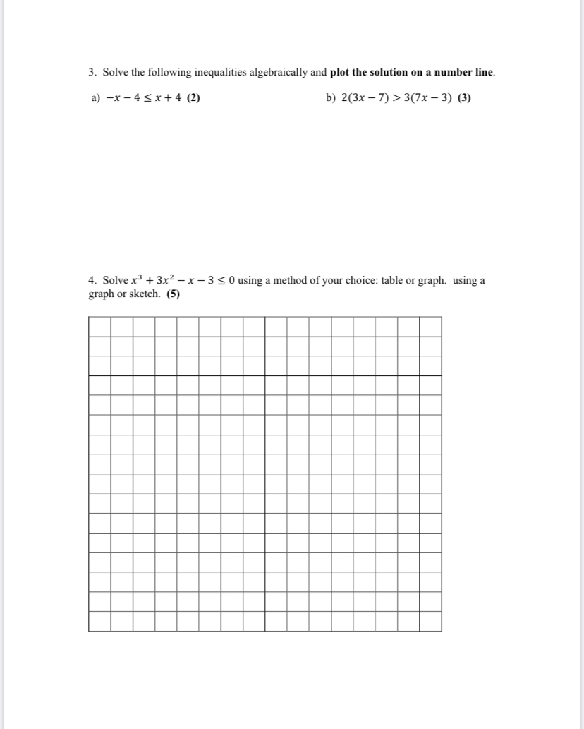 Need help solving these 3. Solve the following inequalities algebraically and plot