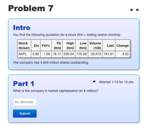  Problem 7 Intro You find the following quotation for a stock