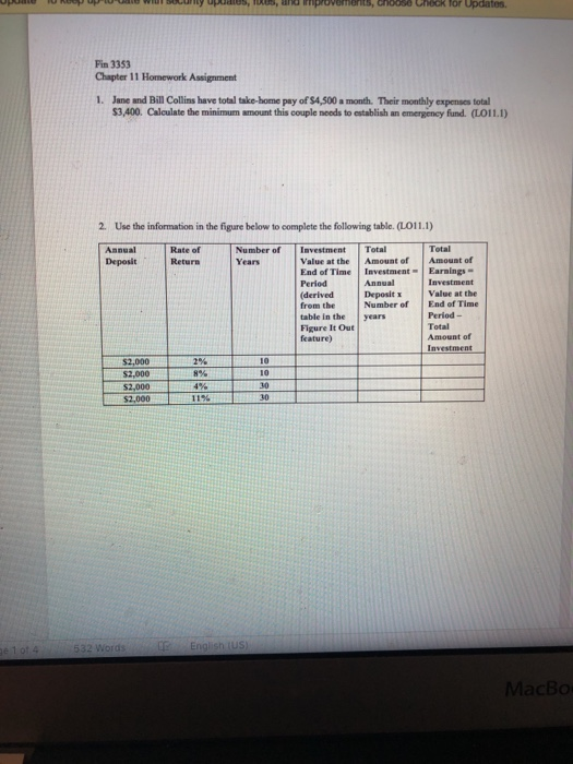  Fin 3353 Chapter 11 Homework Assignment 1. Jane and Bill Collins