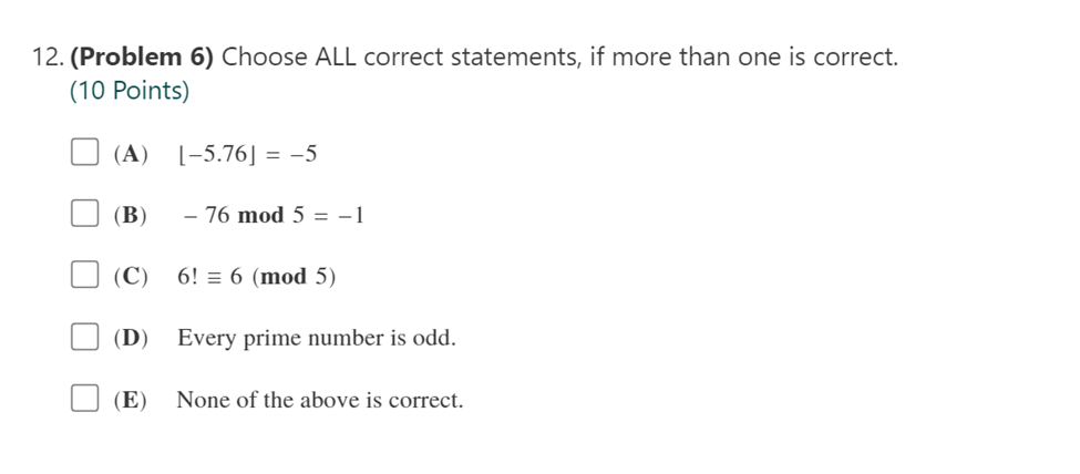 Please choose the correct answer and explain the solution. 12. (Problem 6)