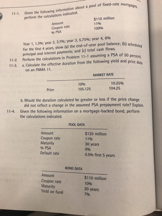  1-5 Help! 11-1. Given the following information about a pool of