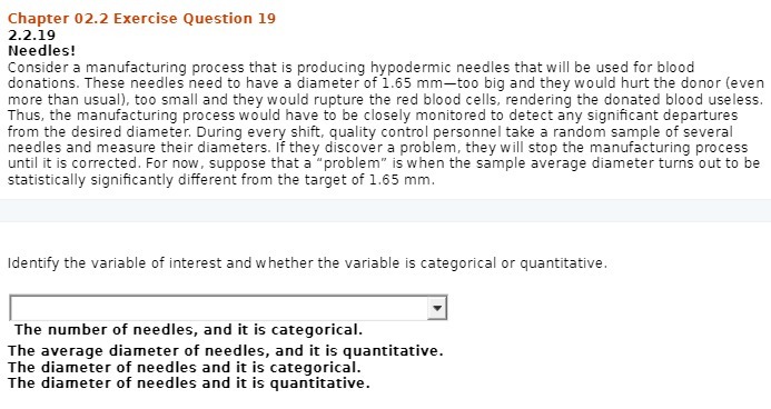  Chapter 02.2 Exercise Question 19 2.2.19 Needles! Consider a manufacturing process