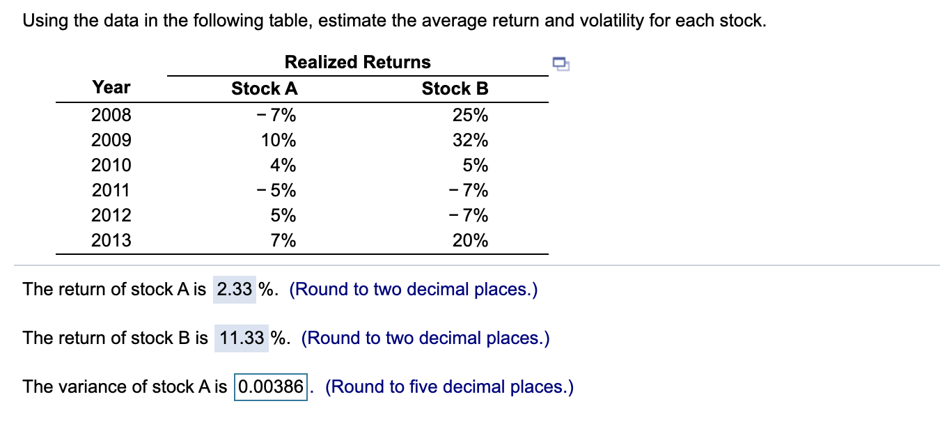 the correlation of A and B is 0.43, calculate the volatility (standard