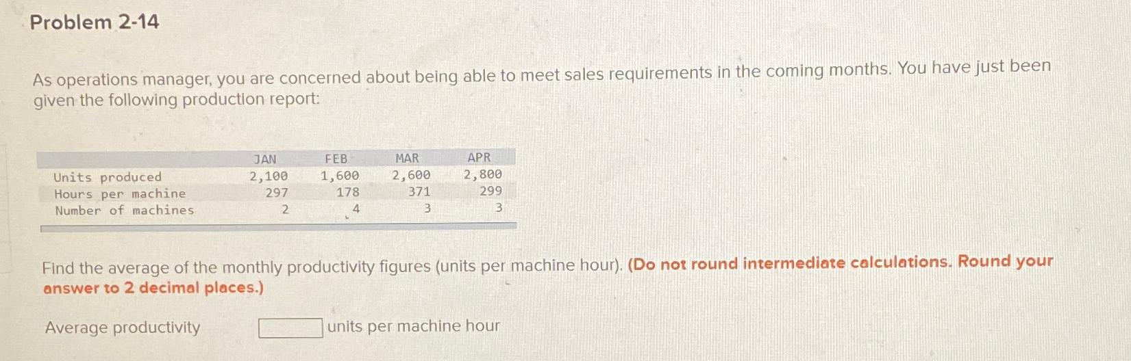 Problem 2-14\ As operations manager, you are concerned about being able to