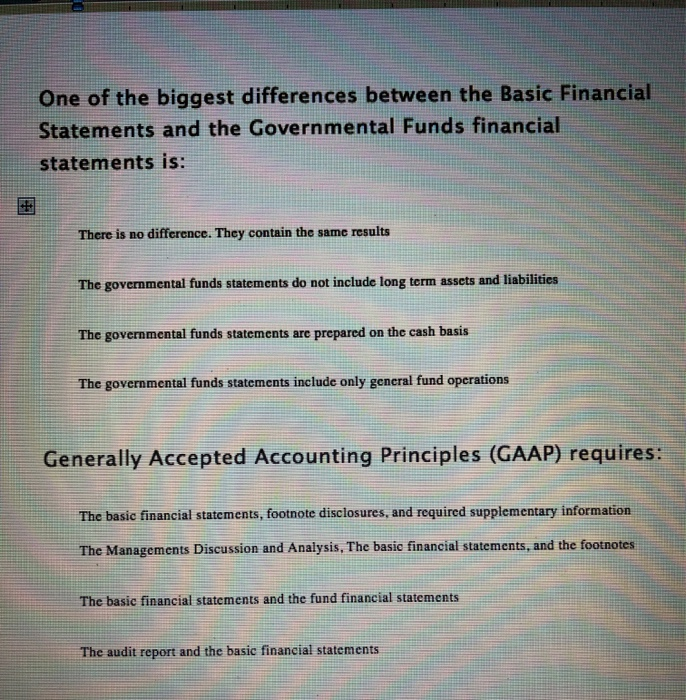  One of the biggest differences between the Basic Financial Statements and
