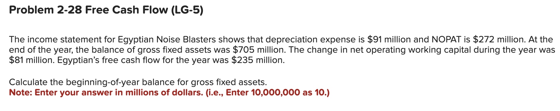  Problem 2-28 Free Cash Flow (LG-5) The income statement for Egyptian