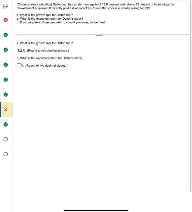 7. b. c. 9. a. b. c. (Common stock valuation) Dalton Inc.