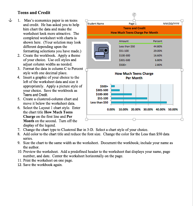 completed worksheet with charts is shown here. (Your solution may look