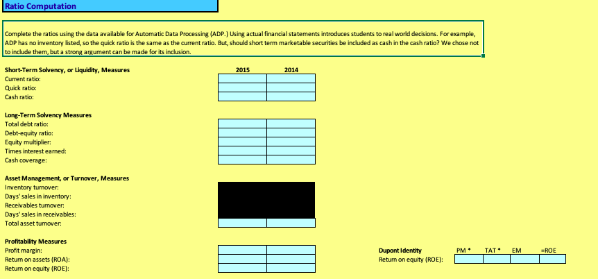  Ratio Computation Complete the ratios using the data available for Automatic