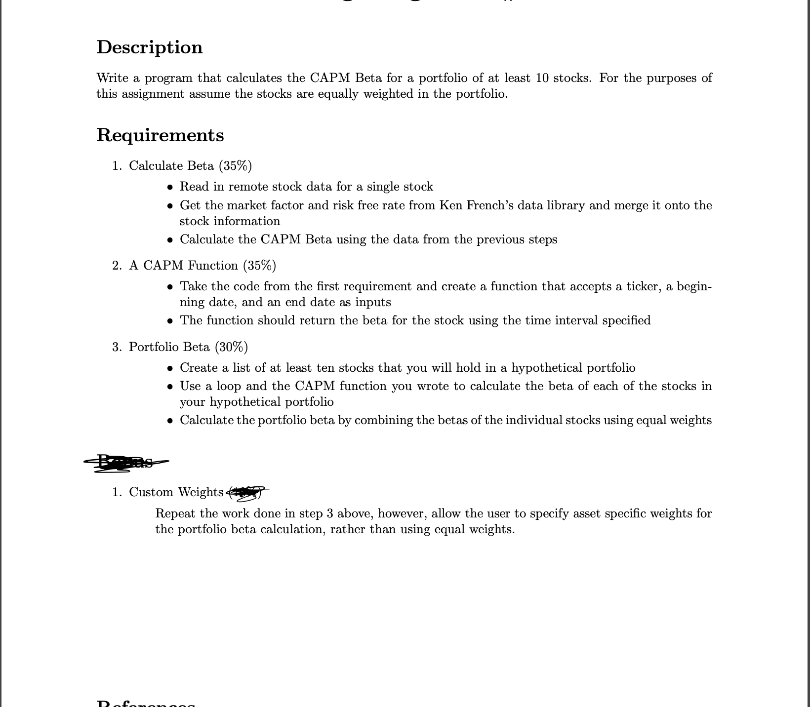  Description: Wrte a program on python that calculates the CAPM Beta