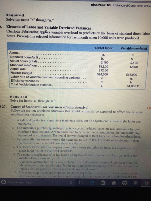  Required Solve for items "a" though "n." Elements of Labor and