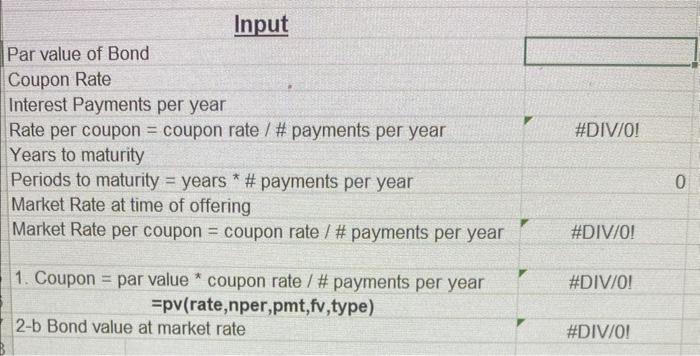 fill in the excel cells in column c please Input Par value