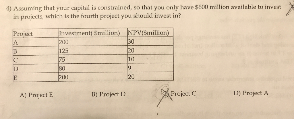 4) Assuming that your capital is constrained, so that you only