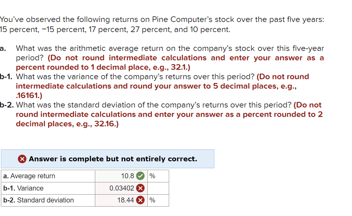  You've observed the following returns on Pine Computer's stock over the