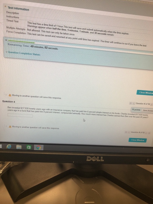  Test Information Description Instructions Timed Test This test has a time