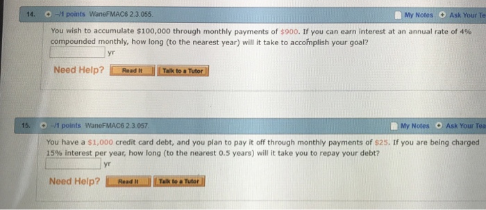  14. 0-1 points WaneFMAC6 2.3.055 My Notes Ask Your Te You