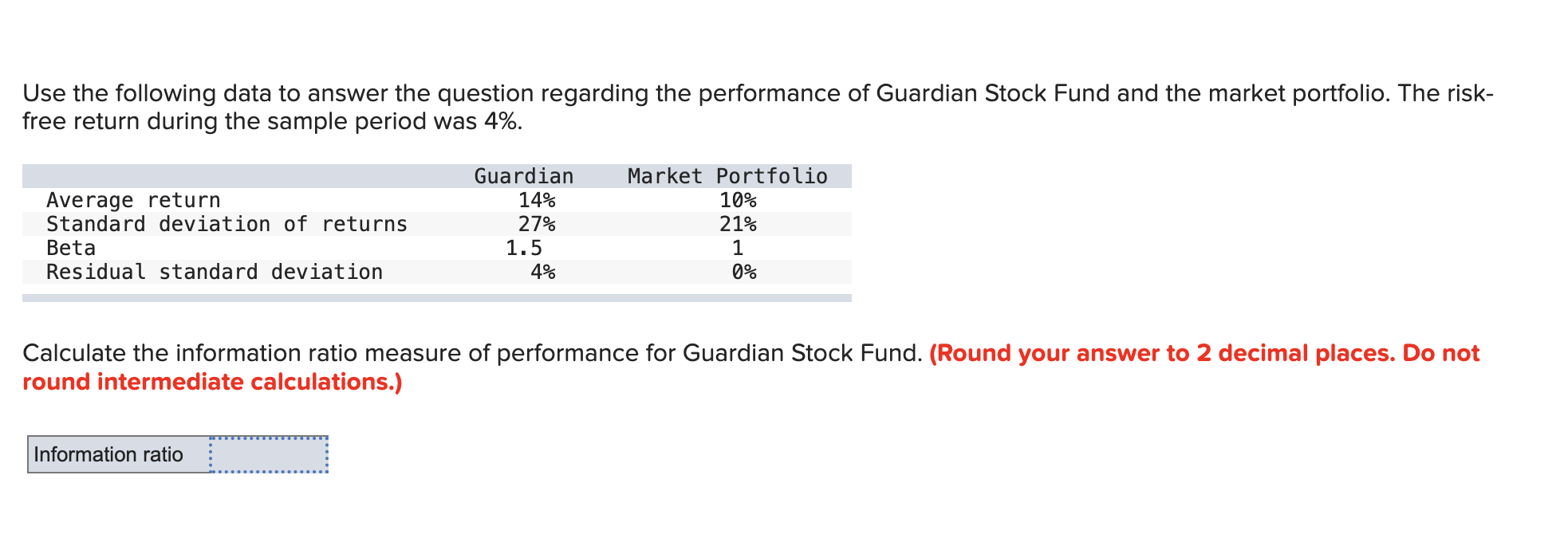  Use the following data to answer the question regarding the performance