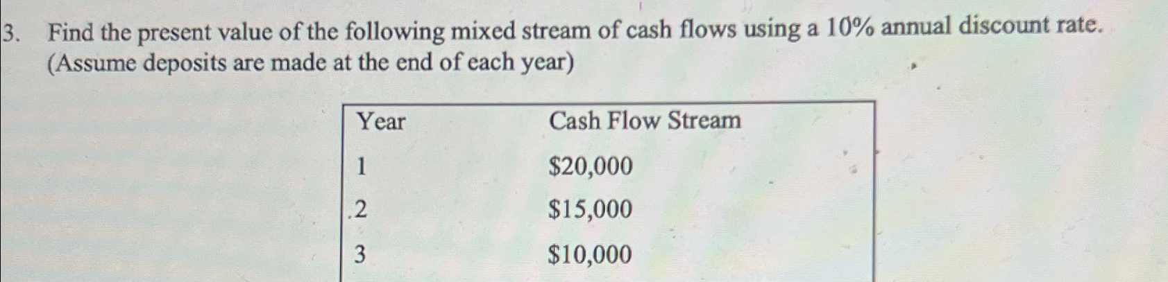  **NEED EXCEL FORMULA**Find the present value of the following mixed stream