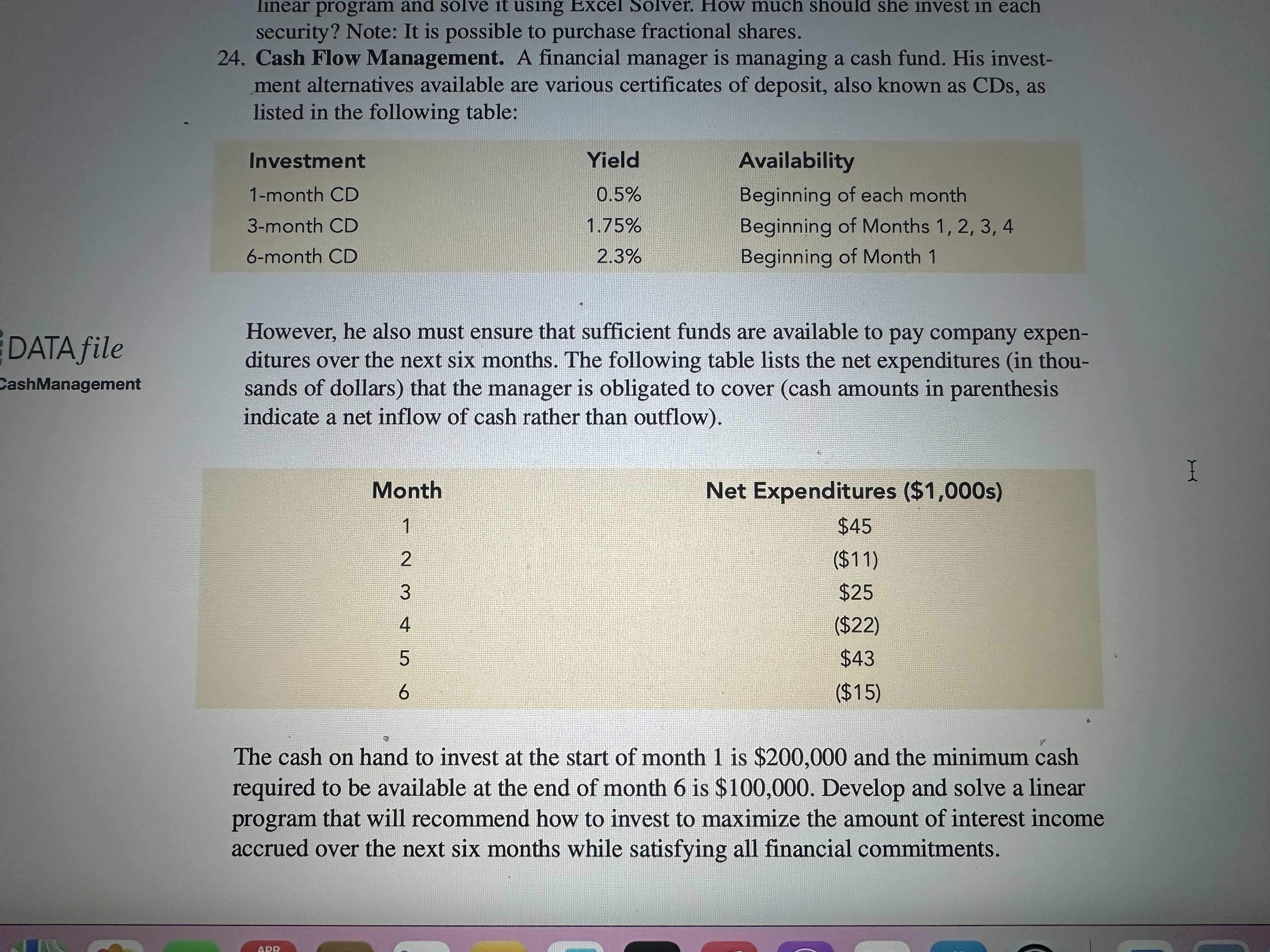 linear program and solve it using Excel Solver. How much should
