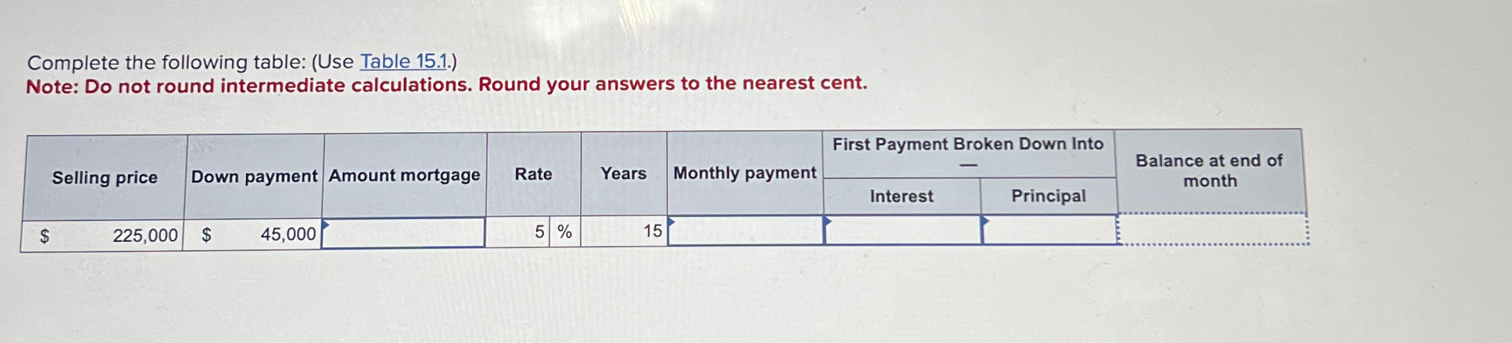  Complete the following table: (Use Table 15.1.) Note: Do not round