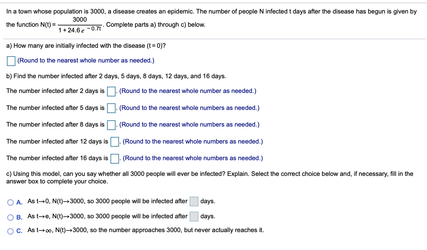 Help im stuck! In a town whose population is 3000, a disease