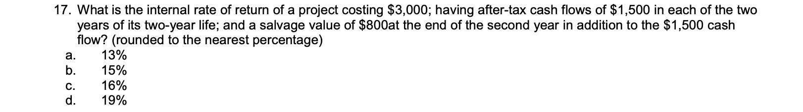 *SOLVE BY HAND USING FORMULAS WITHOUT USING EXCEL PLEASE* 17. What is
