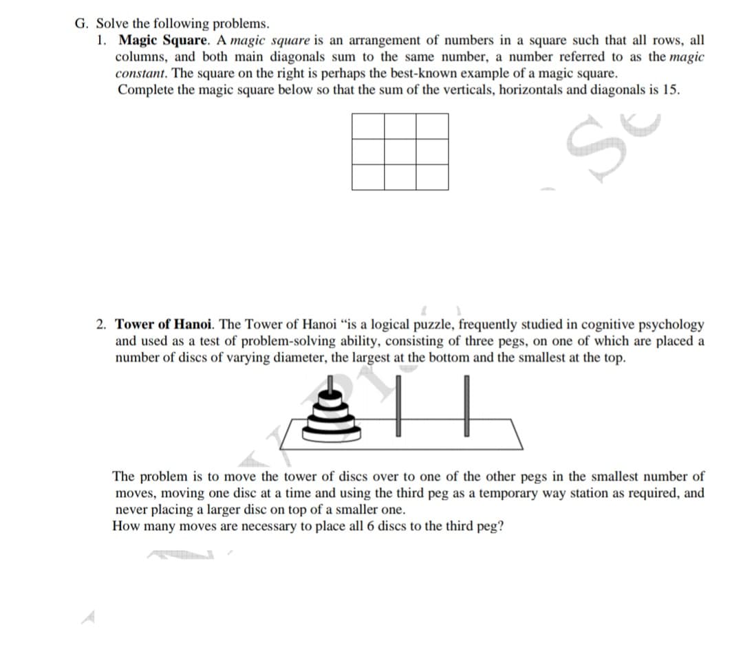 Solve the following pattern problems. G. Solve the following problems. 1. Magic