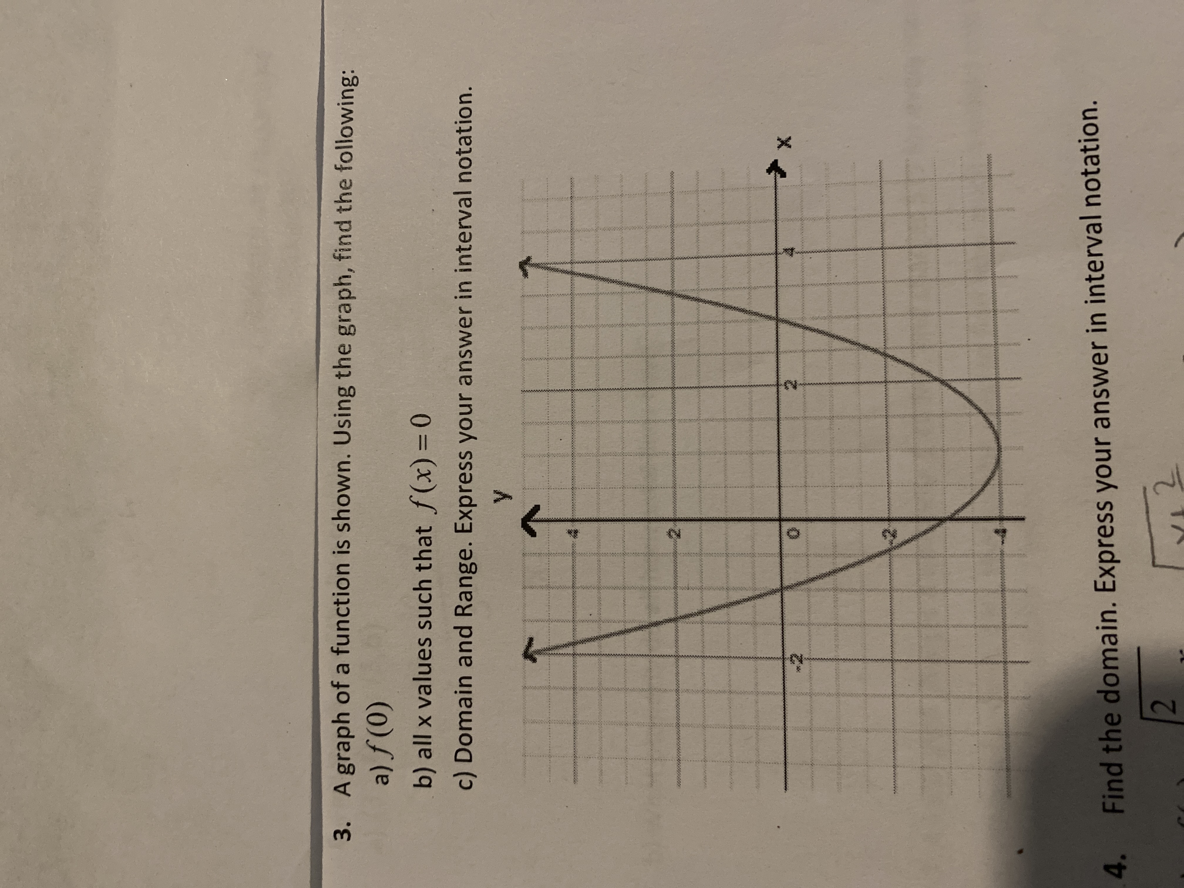  3. A graph of a function is shown. Using the graph,