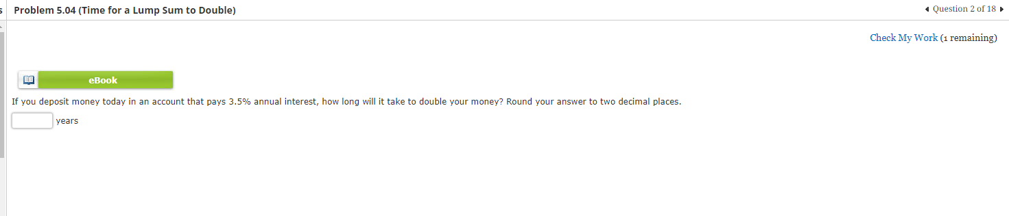 Problem 5.04 (Time for a Lump Sum to Double) Question 2