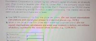  Foundation Corporation is comparing two different capital structures, an all-equify plan