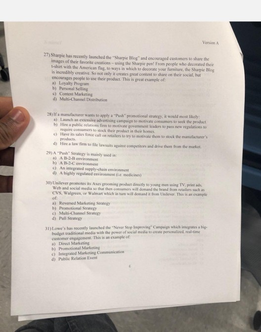  can someone answer these questions please Version A 27) Sharpie has