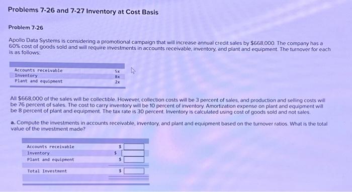  Problems 7-26 and 7-27 Inventory at Cost Basis Problem 7-26 Apollo