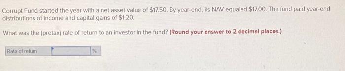  Corrupt Fund started the year with a net asset value of