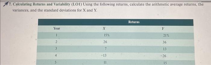  7. Calculating Returns and Variability (LO1) Using the following returns, calculate