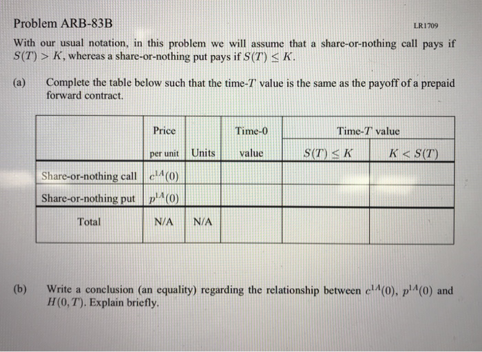  Please complete the problem and explain your work. Problem ARB-83B LR1709