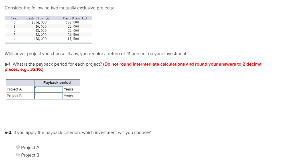  Consider the following two mutually exclusive projects Year Cash Flow (A)