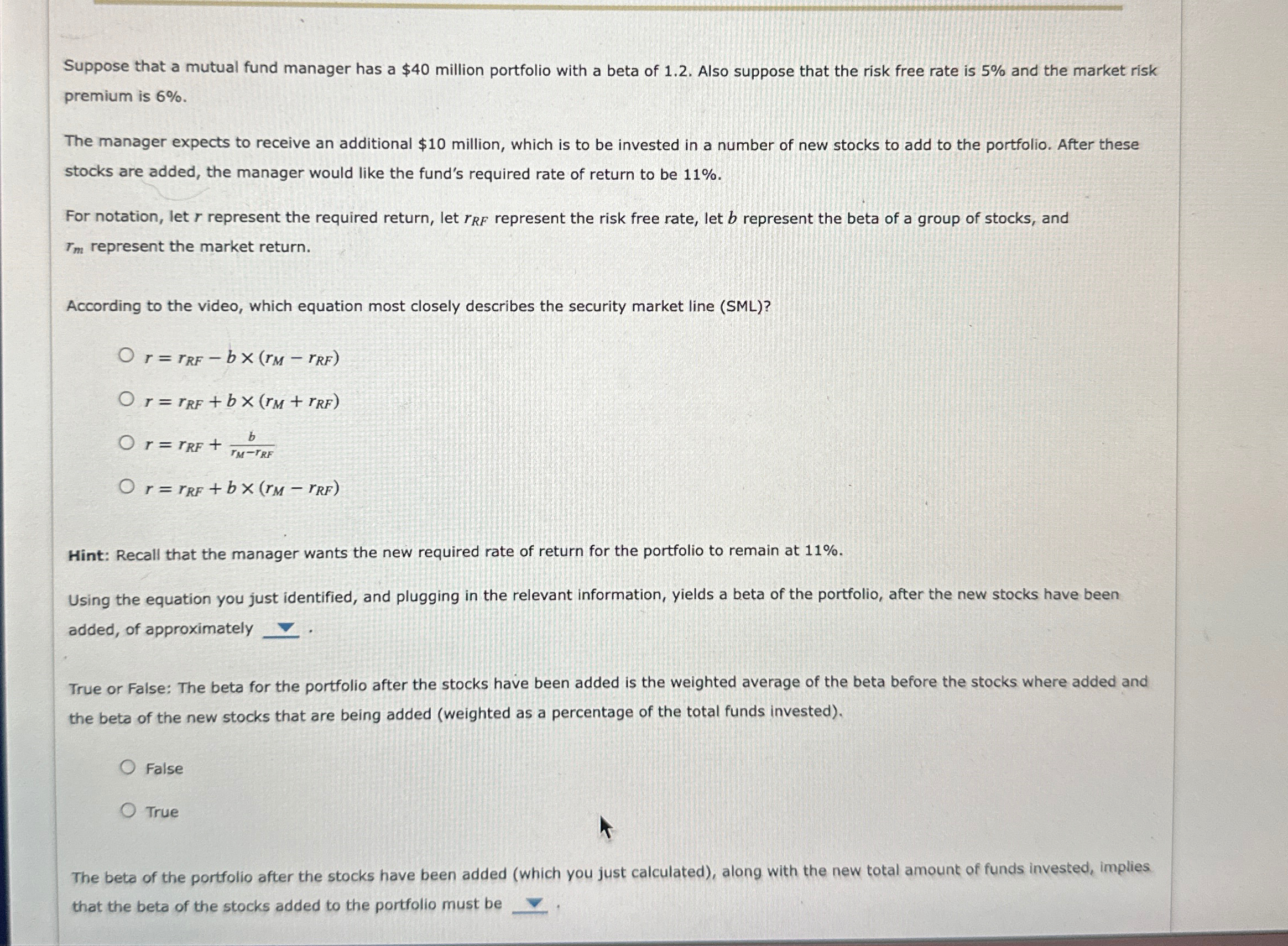  Suppose that a mutual fund manager has a $40 million portfolio